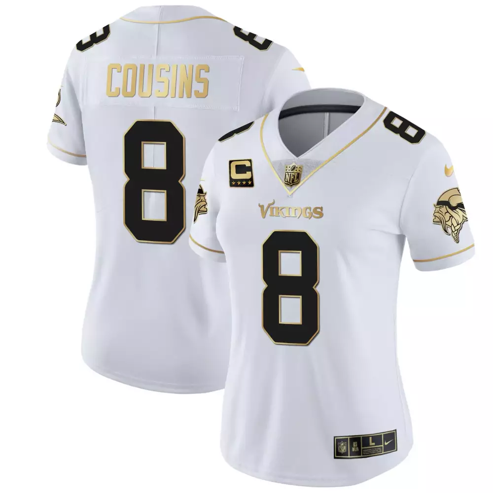 Kirk Cousins Minnesota Vikings White Gold Jersey | Stitched Fan Gear for Women | Limited Edition Style