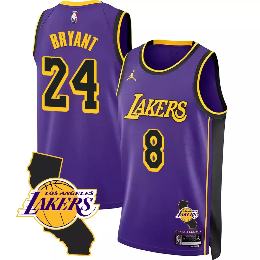 Kobe Bryant Los Angeles Lakers California Patch Jersey | Purple | All Stitched | Fan Gear for Men, Women & Youth