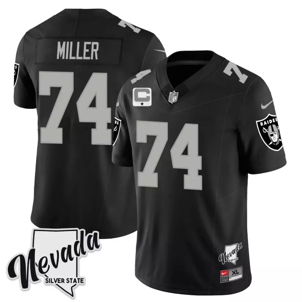 Kolton Miller Black Men's Las Vegas Raiders 2023 Nevada Silver State Patch Jersey | Vapor All Stitched Fan Gear | For Men, Women & Youth