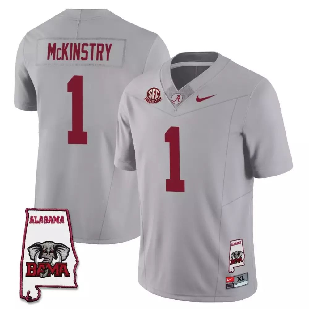 Koolaid McKinstry Gray Alabama Crimson Tide Football 2023 Jersey | All Stitched Alabama Map | For Men, Women & Youth