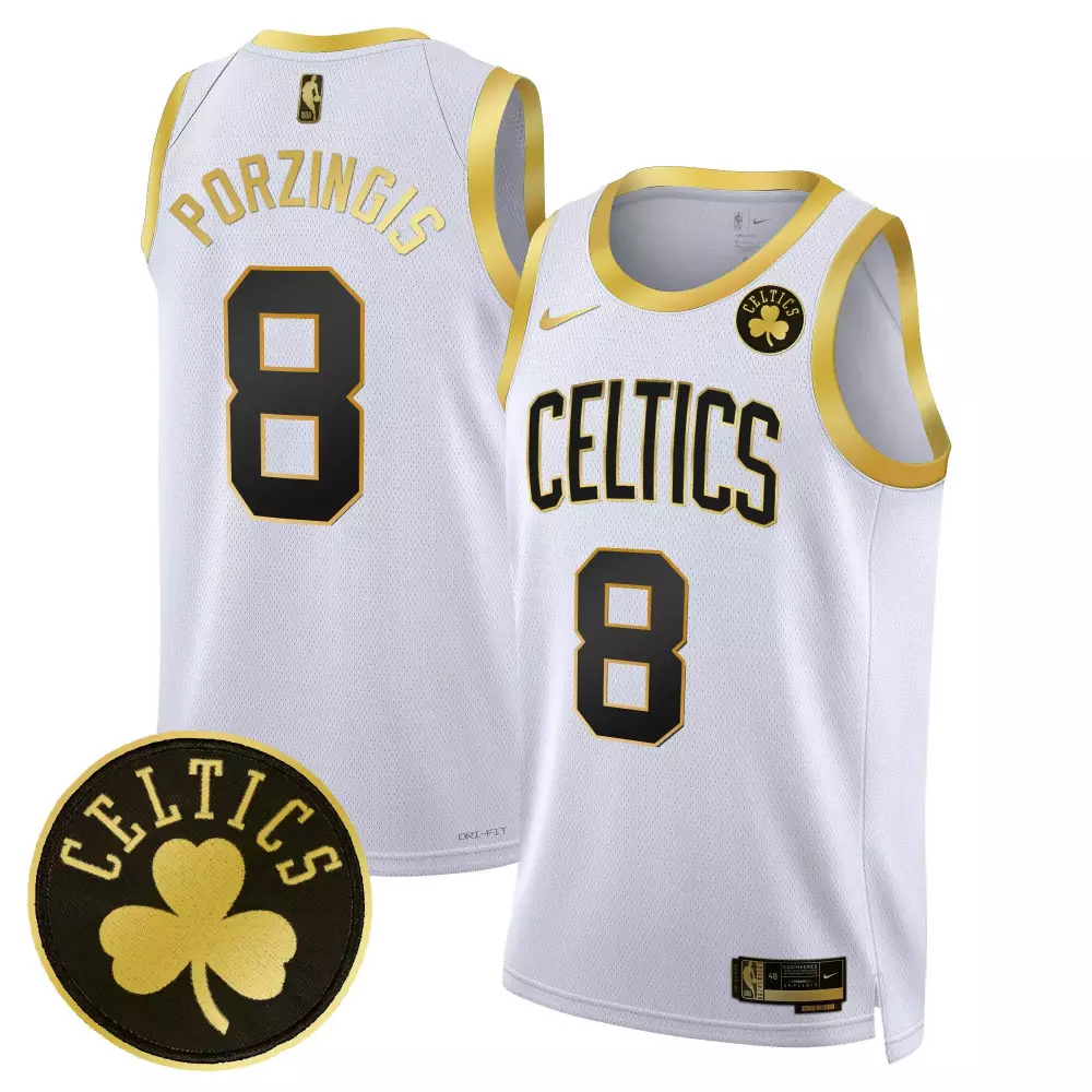 Kristaps Porzingis Boston Celtics Swingman Jersey | White Gold Stitched | Replica Fan Gear | For Men, Women & Youth