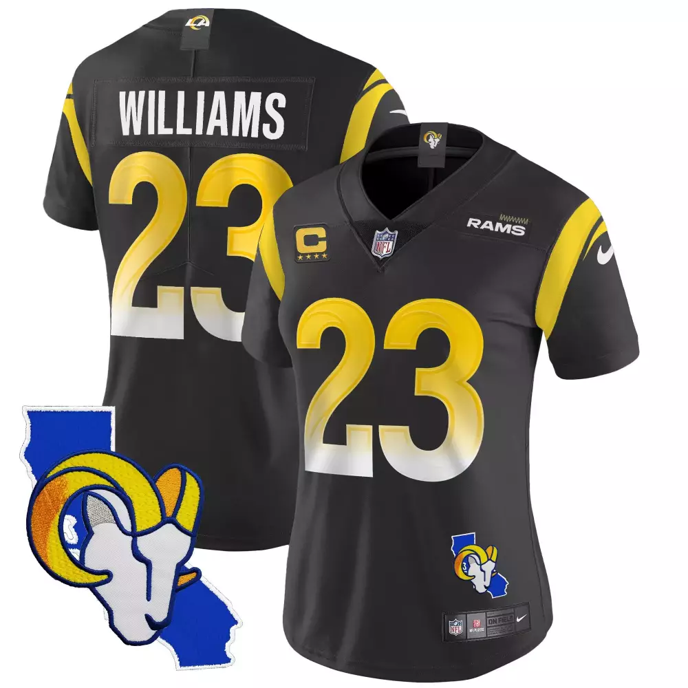 Kyren Williams Black Women's Los Angeles Rams California Patch Vapor Limited Jersey | All Stitched | Fan Gear for Women & Youth