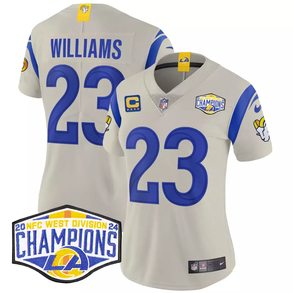 Kyren Williams Bone Women's Los Angeles Rams 2024 NFC West Division Champions Vapor Limited Jersey | All Stitched | Fan Gear for Women & Youth