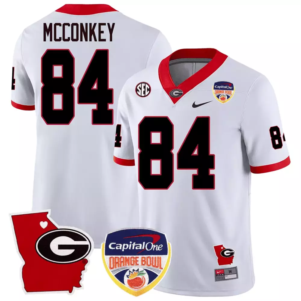 Ladd McConkey Georgia Bulldogs Orange Bowl Patch Jersey | White Stitched | Game Day Outfit for Men, Women & Youth