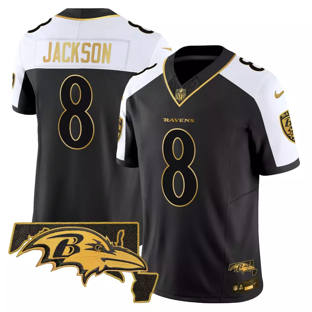 Lamar Jackson Baltimore Ravens 2024 Maryland Flag Gold Vapor Limited Jersey | Stitched Fan Gear | For Men, Women & Youth