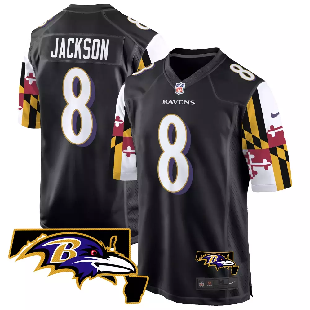 Lamar Jackson Baltimore Ravens Maryland Flag Game Jersey | Stitched | Fan Gear for Men, Women & Youth