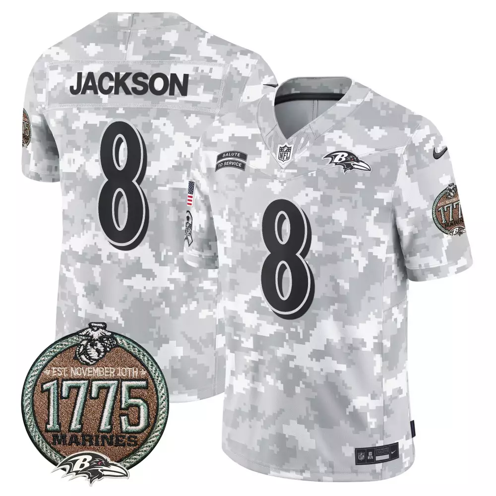 Lamar Jackson Marines Men's Baltimore Ravens 2024 Salute to Service Jersey | Stitched Vapor Limited | Patriotic Fan Gear | For Men, Women & Youth