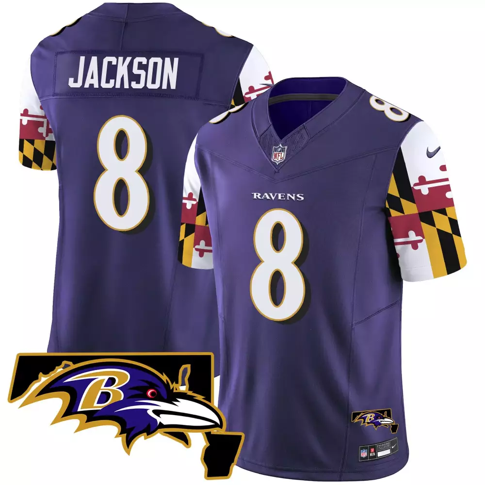 Lamar Jackson Baltimore Ravens Purple Maryland Flag Vapor Limited Jersey V2 | Stitched Fan Gear for All Ages