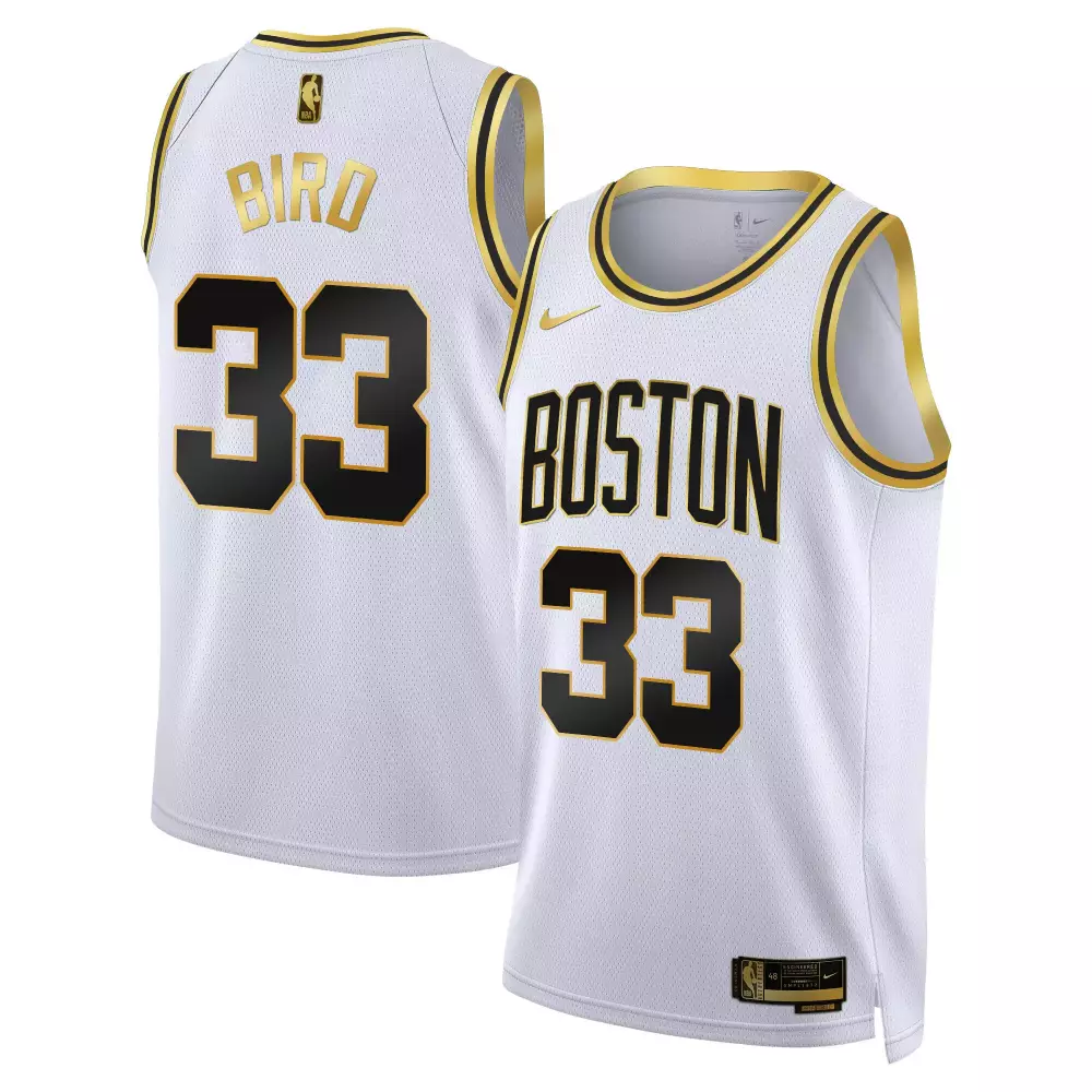 Larry Bird Boston Celtics 2024 Swingman Jersey | White Gold Stitched | Replica Fan Gear | For Men, Women & Youth