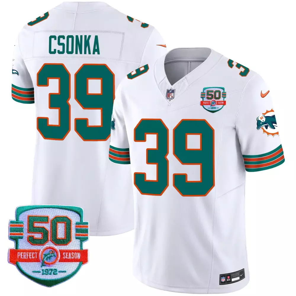Larry Csonka White Men's Miami Dolphins Throwback Vapor Jersey V2 | All Stitched | Game Day Fan Gear | For Men, Women & Youth
