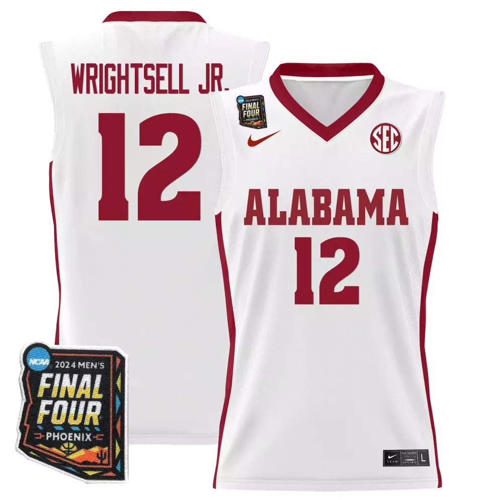 Wrightsell Jr. Alabama Crimson Tide 2024 Jersey | Stitched White | Final Four Patch | Fan Gear for Men, Women & Youth
