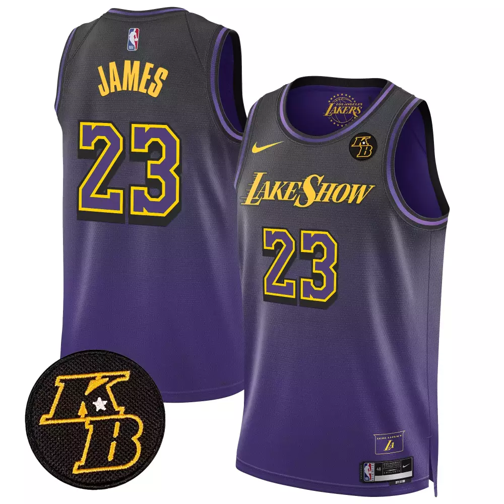LeBron James Los Angeles Lakers 2024-25 City Swingman Jersey | All Stitched Kobe Bryant Patch | Limited Edition Fan Gear | For Men, Women & Youth