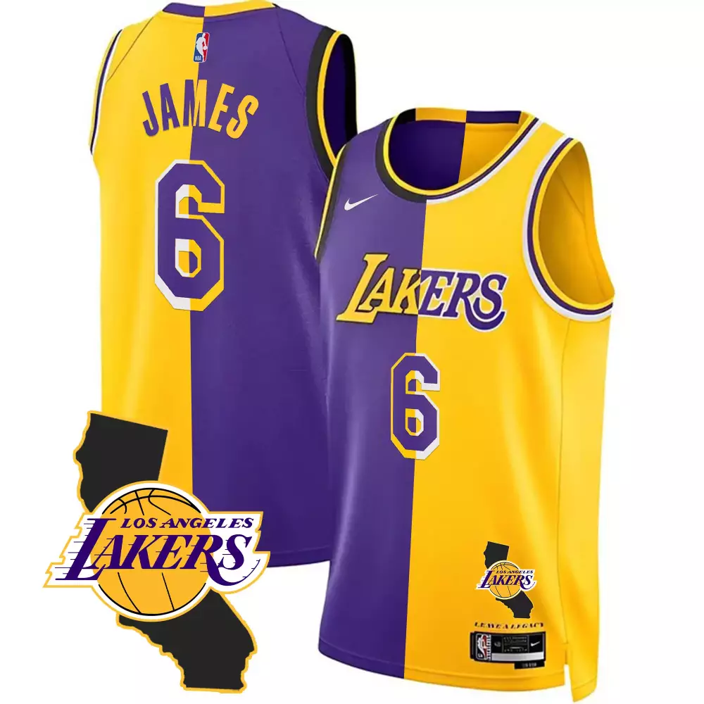 LeBron James Los Angeles Lakers Men's Split California Patch Jersey | All Stitched | Limited Edition Fan Gear | For Men, Women & Youth