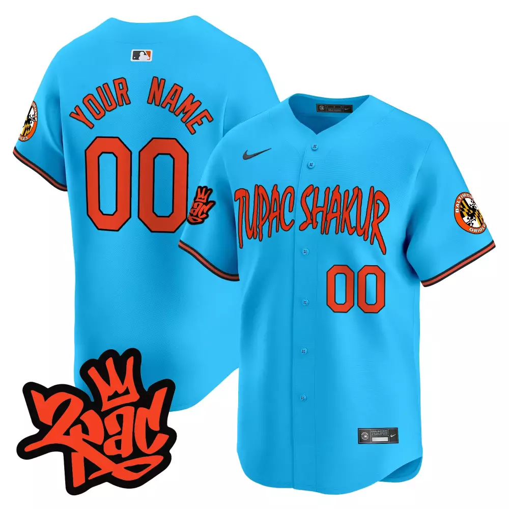Tupac Shakur Baltimore Orioles Light Blue Vapor Premier Jersey | Limited Edition Custom Stitched | For Men, Women & Youth