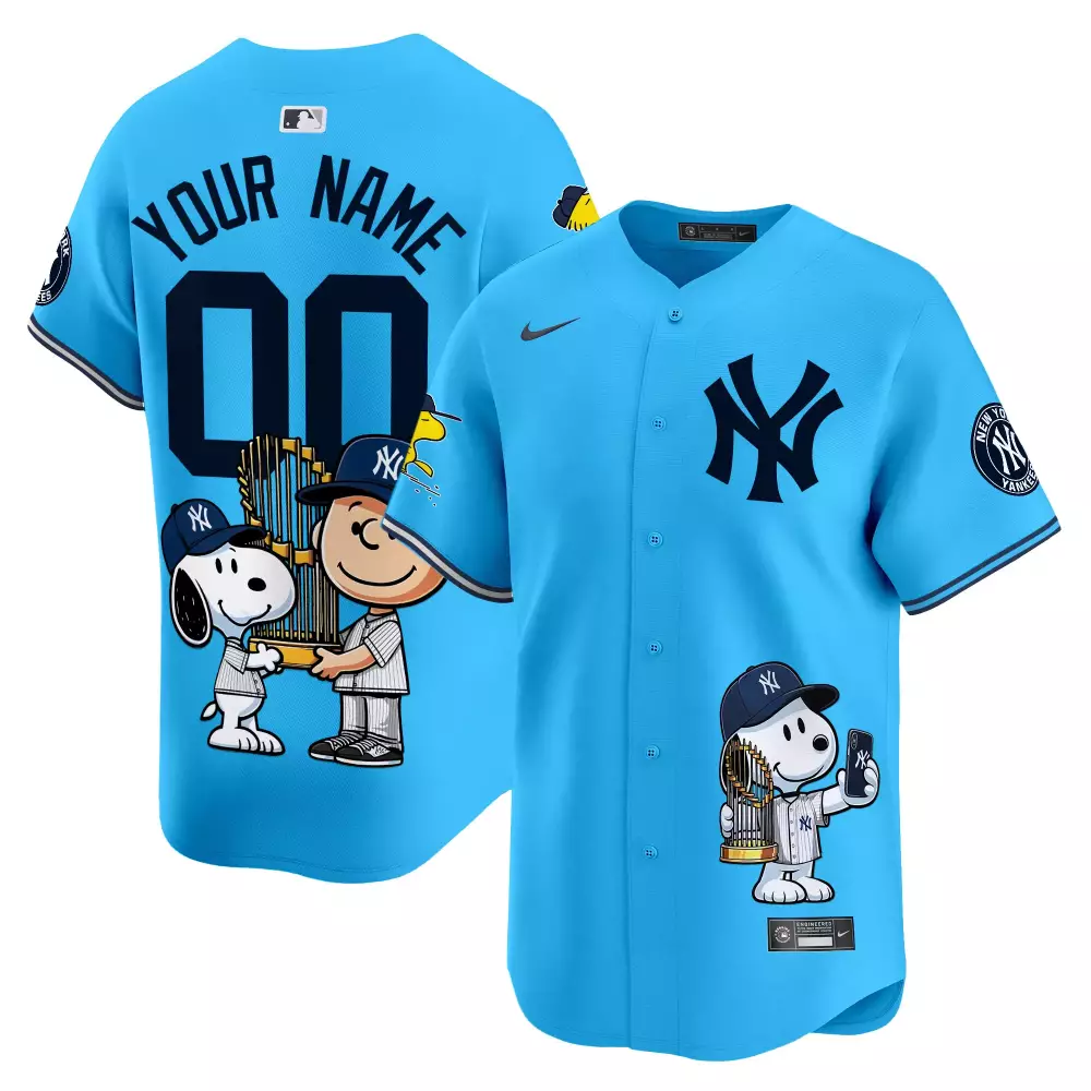 Light Blue Yankees Peanut Snoopy Jersey | Men's Vapor Premier Limited Edition | Printed Custom Gear | For Men, Women & Youth