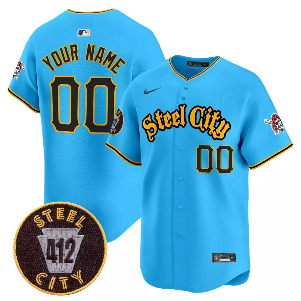 Pittsburgh Pirates 412 Patch Vapor Premier Jersey | Light Blue Stitched Custom for Youth | Limited Edition Fan Gear | For Youth