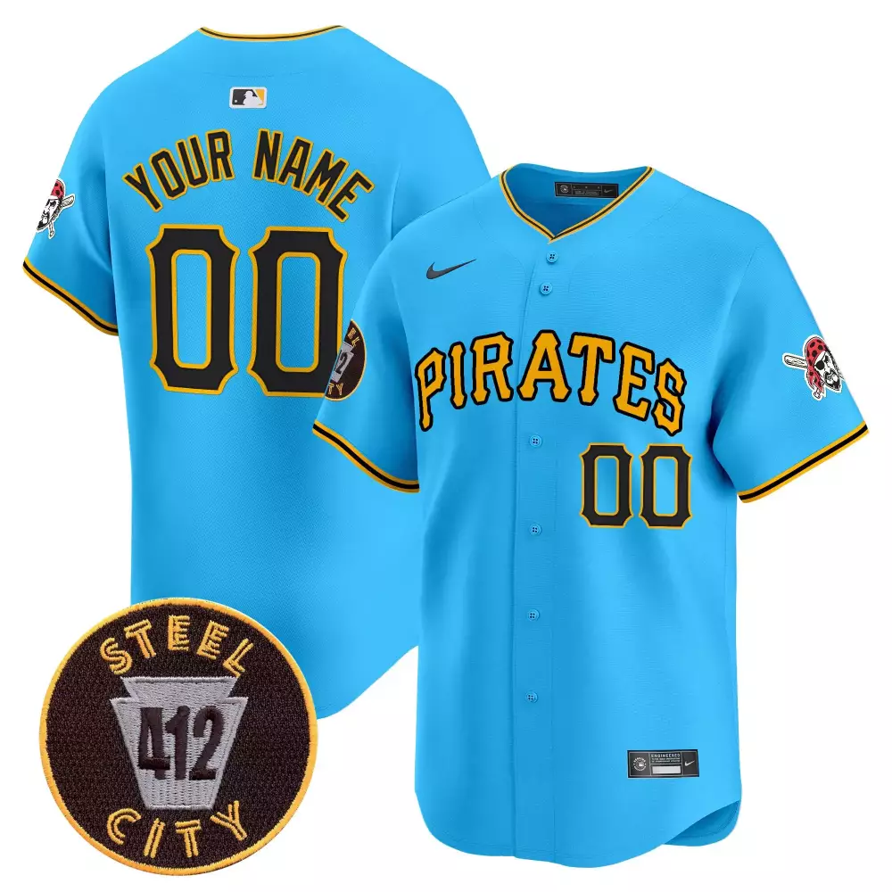 Pittsburgh Pirates 412 Patch Vapor Premier Jersey V3 | Light Blue Stitched Custom for Youth | Limited Edition Fan Gear | For Youth