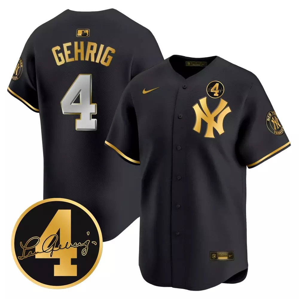 Lou Gehrig Black Gold Men's Yankees Jersey | Stitched Vapor Premier Limited Edition | Fan Gear for Men, Women & Youth