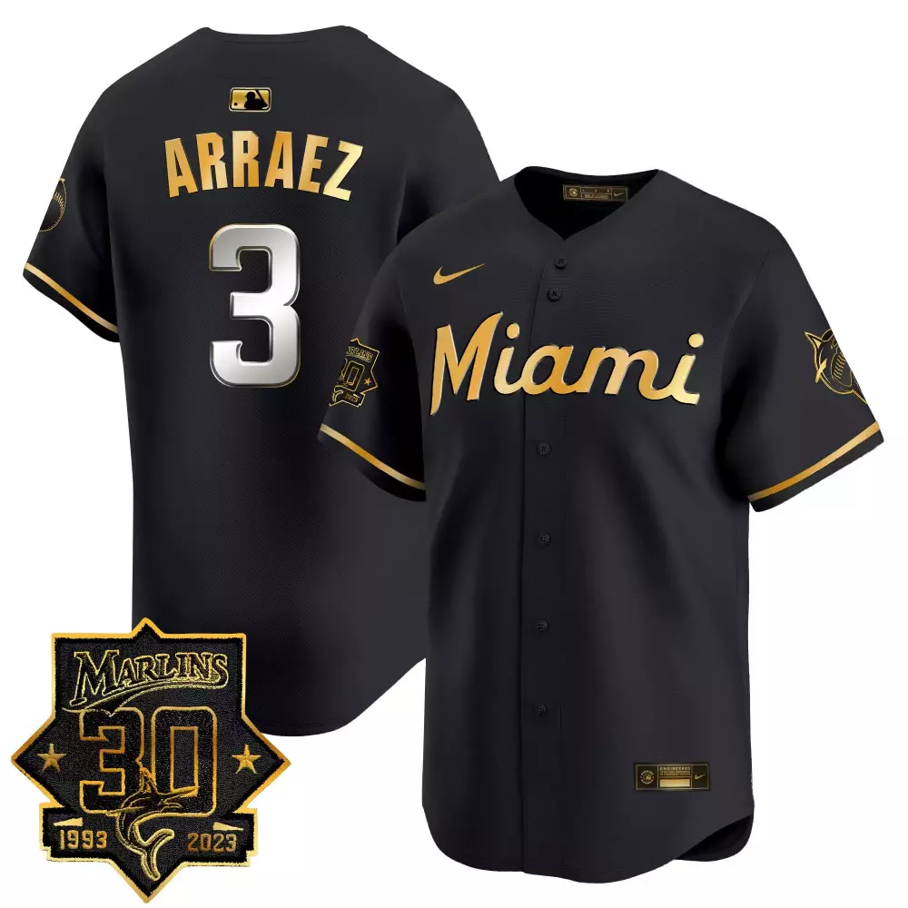 Luis Arraez Black Gold Men's Miami Marlins 30 Seasons Anniversary Jersey | Vapor Premier Limited Edition | For Men, Women & Youth