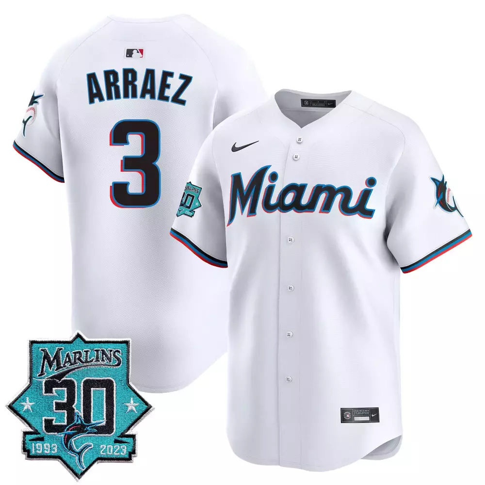 Luis Arraez White Men's Miami Marlins 30 Seasons Anniversary Patch Vapor Premier Limited Jersey | All Stitched | Perfect Gift Idea | For Men, Women & Youth