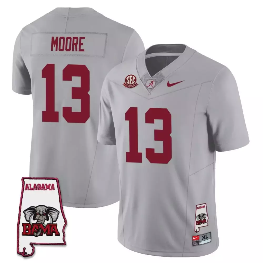 Malachi Moore Alabama Crimson Tide Football 2023 Jersey | Gray Stitched Design | Fan Gear for Men, Women & Youth
