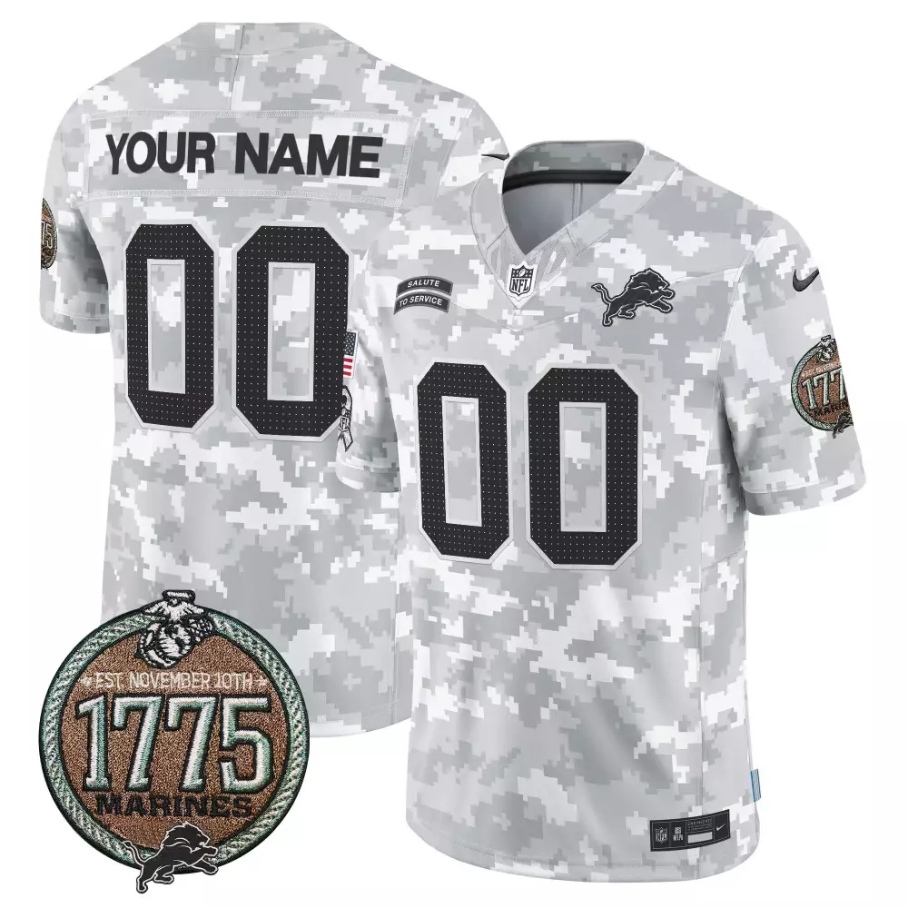 Marines Youth Detroit Lions 2024 Salute to Service Establishment Year Patch Vapor Limited Custom Jersey | Stitched | For All Fans | For Men, Women & Youth