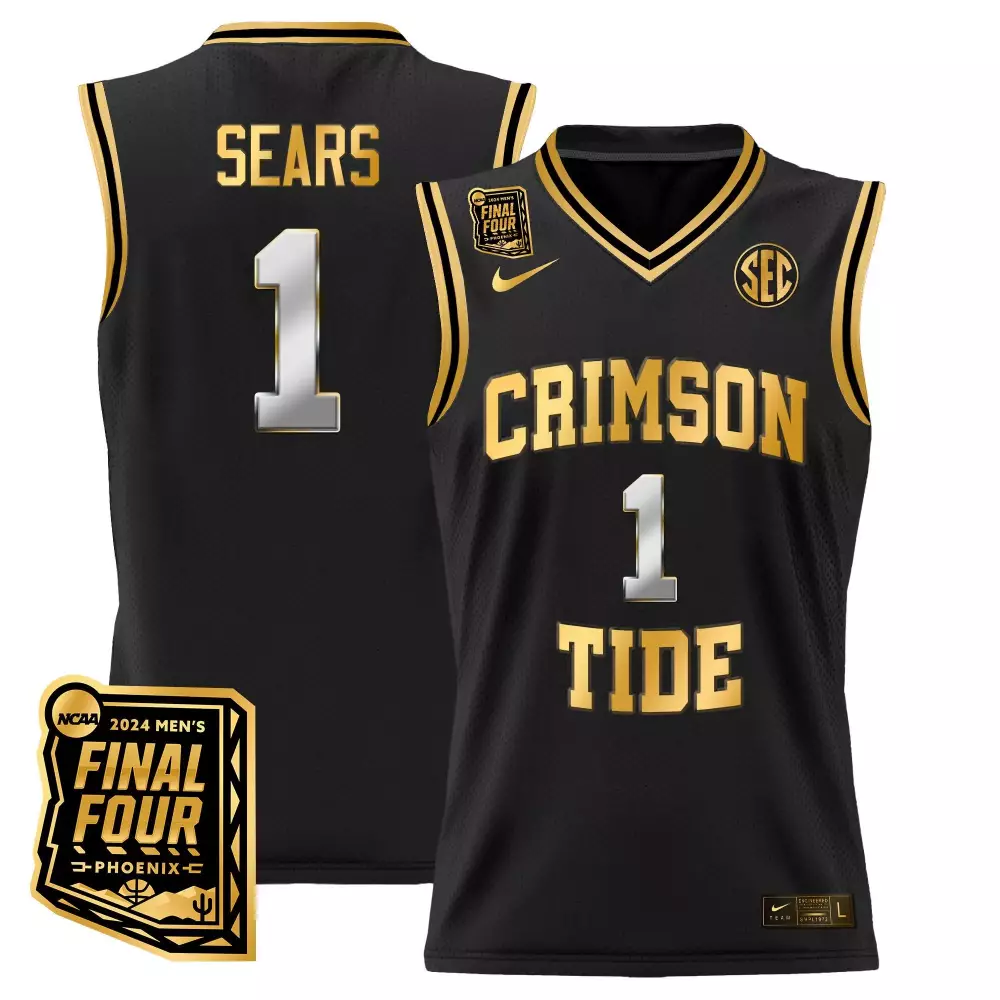 Mark Sears Alabama Crimson Tide 2024 Final Four Patch Jersey | Black Gold Style | Stitched Fan Gear for Men, Women & Youth