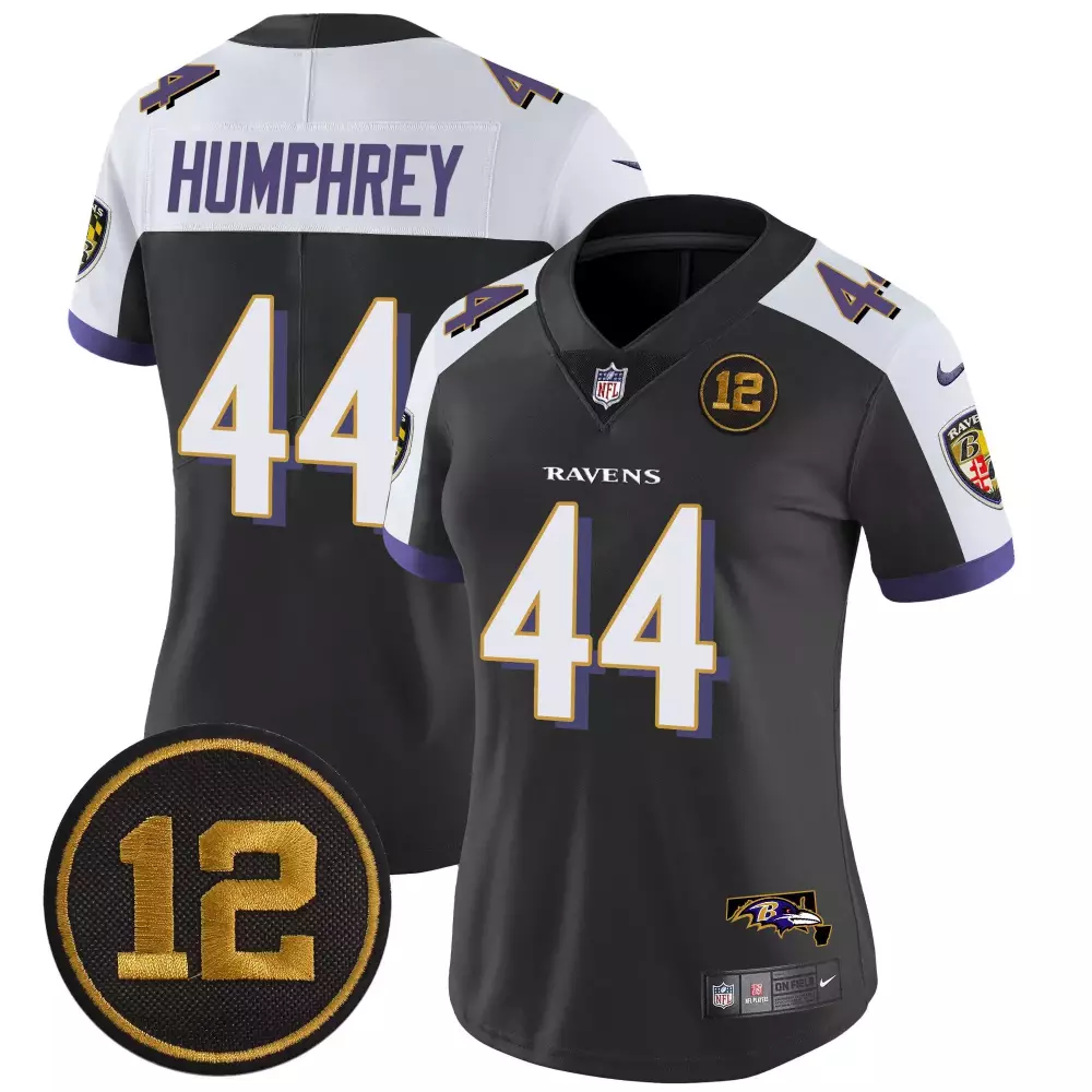Marlon Humphrey Baltimore Ravens Black Alternate Women's Jersey | Jacoby Jones Patch | Vapor Limited Edition | Stitched Fan Gear | For Women & Youth