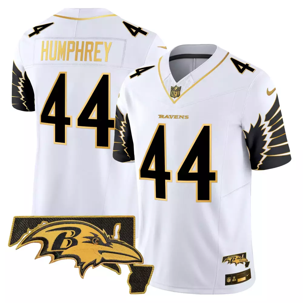 Marlon Humphrey Men's White Gold Jersey | Baltimore Ravens Maryland Patch | Gold Vapor Limited Edition | For Men, Women & Youth