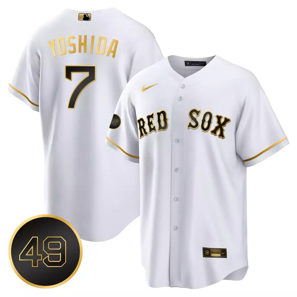 Masataka Yoshida White Gold Tim Wakefield Patch Jersey | Cool Base Limited Edition | Boston Red Sox Fan Gear | For Men, Women & Youth