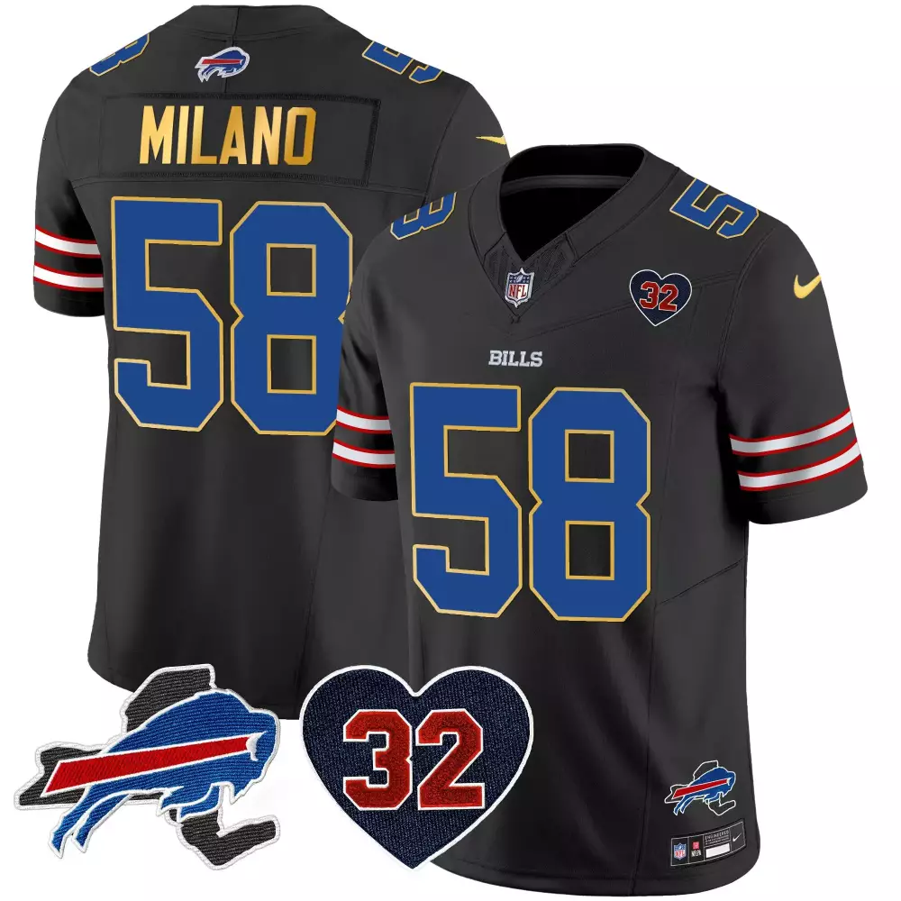 Milano Buffalo Bills Black Men's Jersey | OJ Simpson Patch Gold Trim | Vapor Limited Edition for All