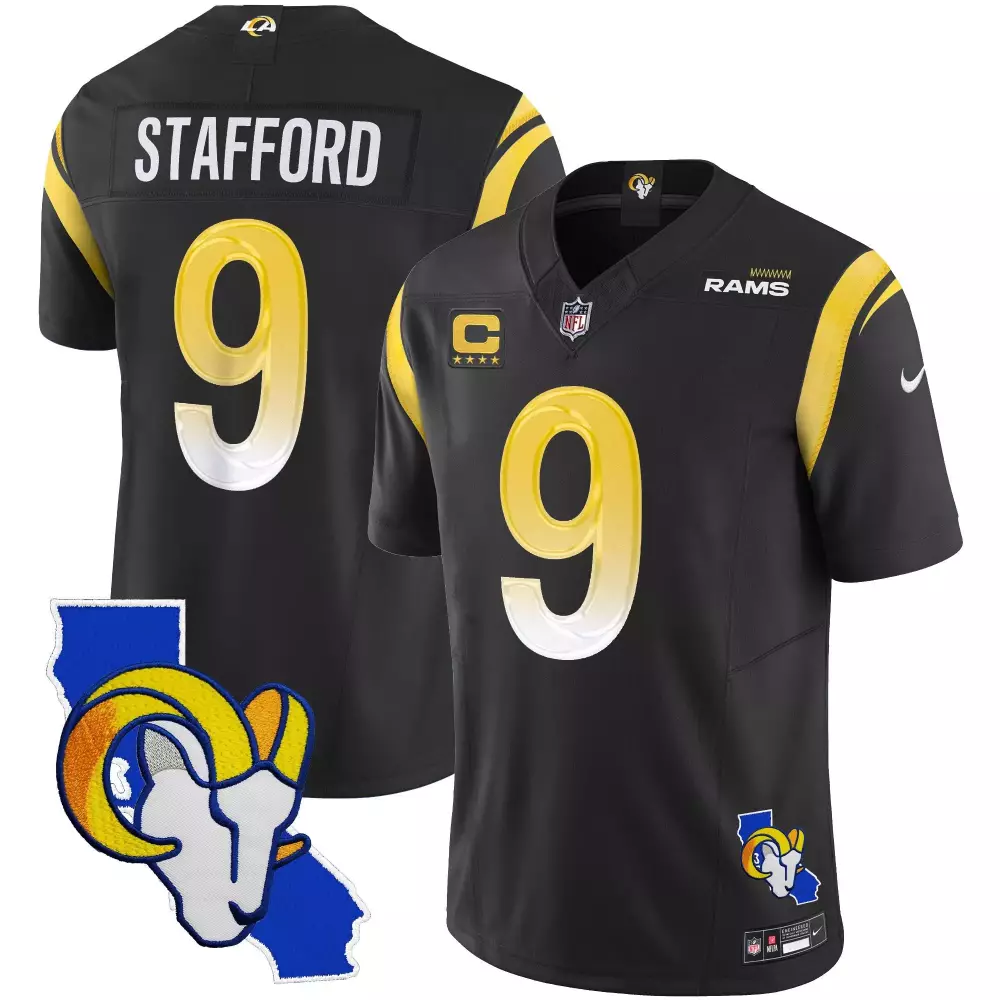Matthew Stafford Los Angeles Rams California Patch Vapor Limited Jersey | Black Edition | For Men, Women & Youth