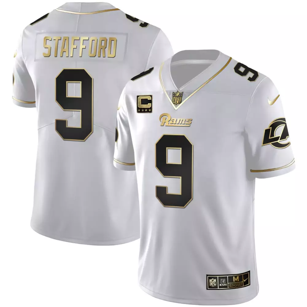 Matthew Stafford 2024 White Gold Jersey | Los Angeles Rams Edition | Stitched Fan Gear for Men, Women & Youth