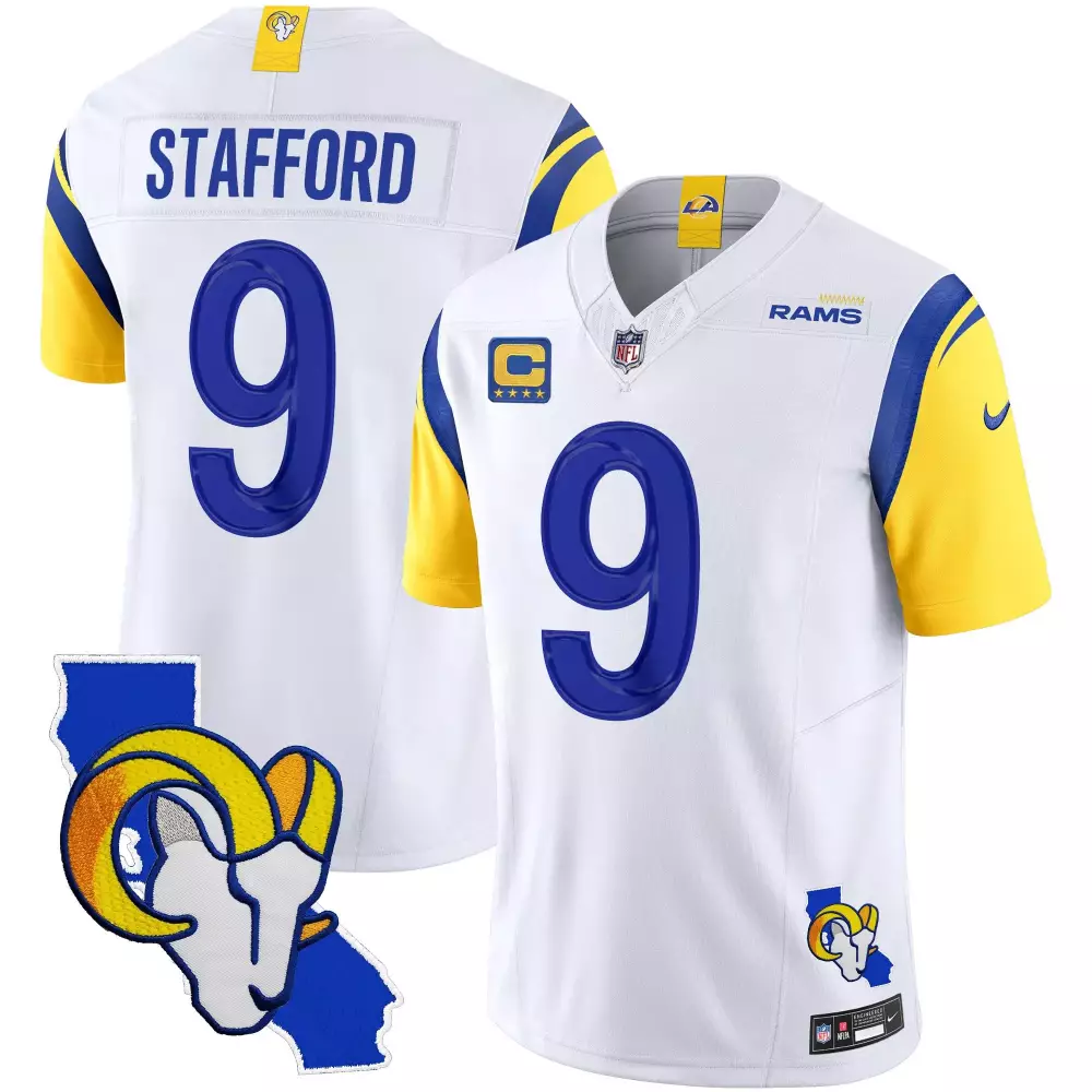 Matthew Stafford Los Angeles Rams California Patch Vapor Limited Jersey | White Men's Style | For Men, Women & Youth