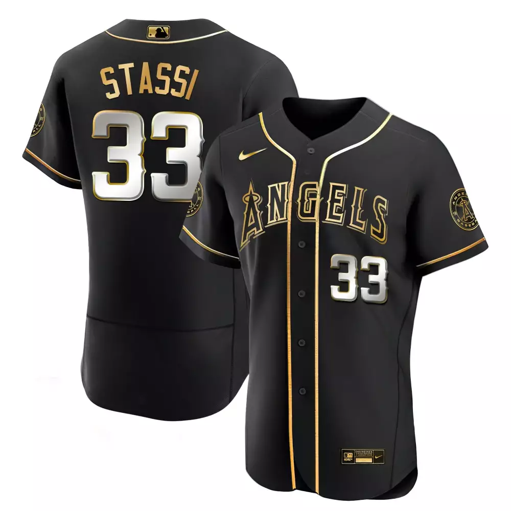 Max Stassi Los Angeles Angels Black Limited Gold Jersey | Stitched Flex Edition | Fan Gear for Men, Women & Youth