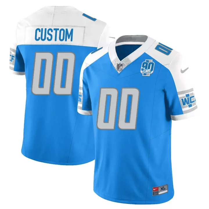 Men's Gray Detroit Lions 90th Year Patch Vapor Custom Jersey V2 | All Stitched | For Men, Women & Youth