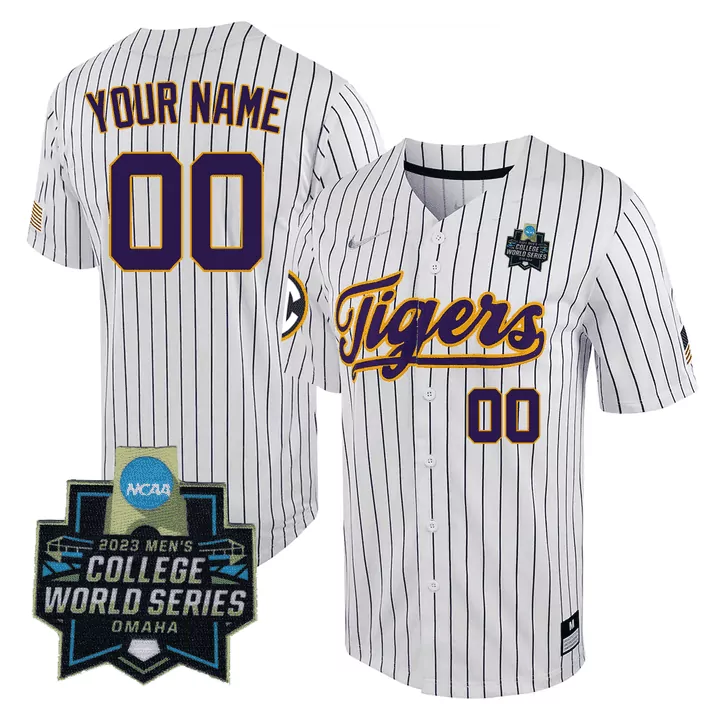 Men's LSU Tigers White Pinstripe College Baseball World Series Custom Jersey | All Stitched Style | Fan Gear for Men, Women & Youth