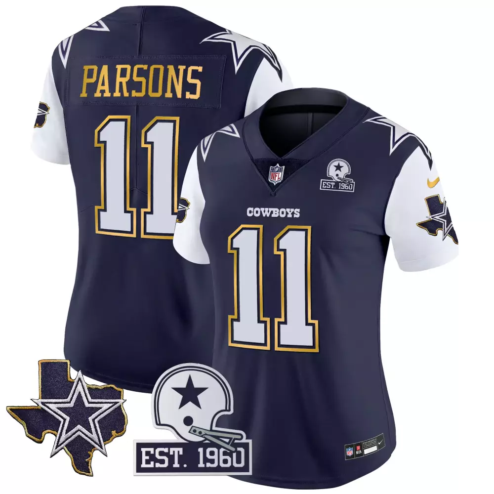 Micah Parsons Dallas Cowboys Navy Women's Texas Patch Gold Trim Vapor Jersey | Limited Edition All Stitched | Fan Gear for Women & Youth
