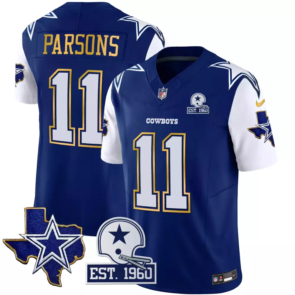 Micah Parsons Dallas Cowboys Royal Men's Texas Patch Gold Trim Vapor Jersey | Limited Edition All Stitched | Fan Gear for Men, Women & Youth