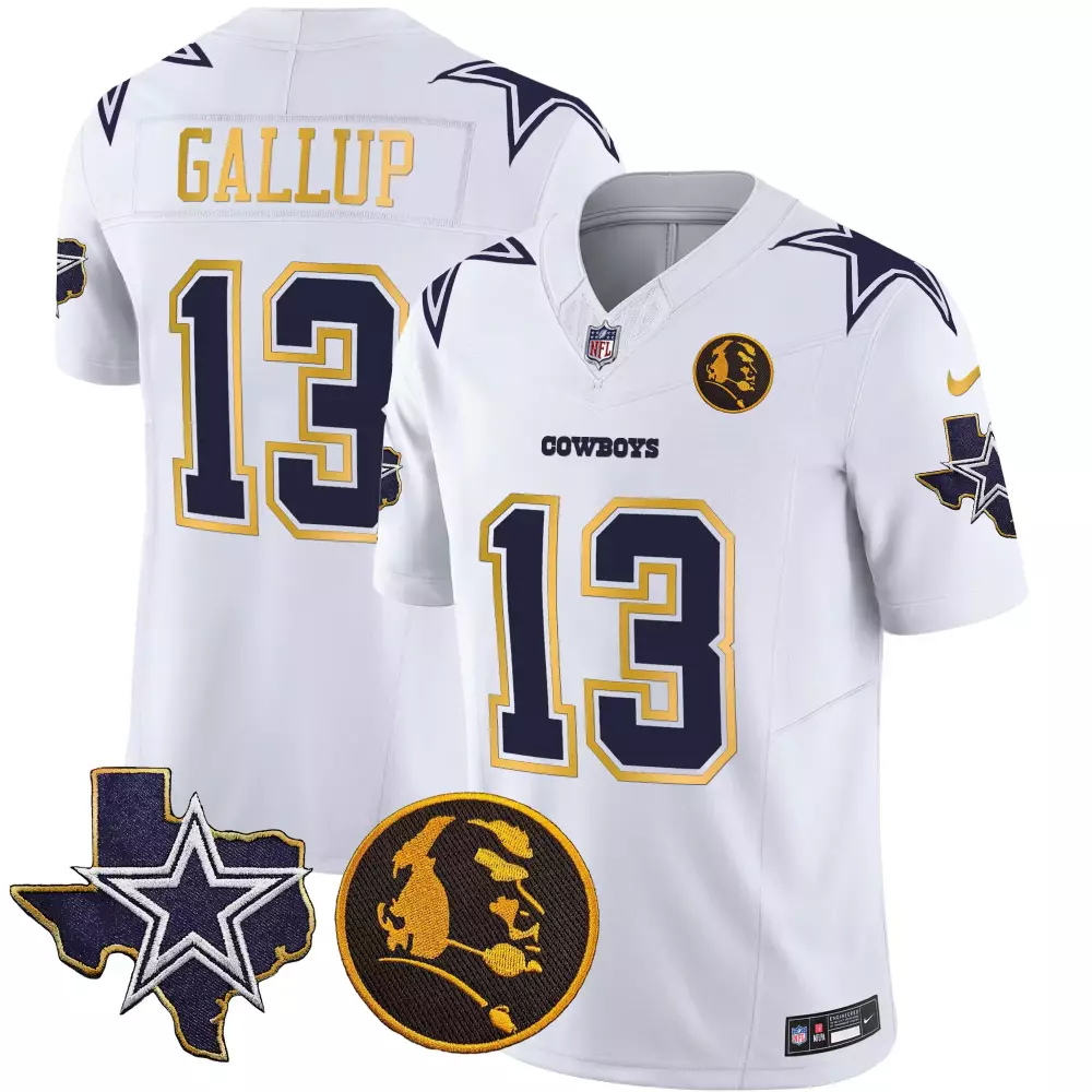 Michael Gallup Men's Dallas Cowboys White Vapor Jersey | John Madden Patch Gold Trim | Stitched Fan Gear | For Men, Women & Youth