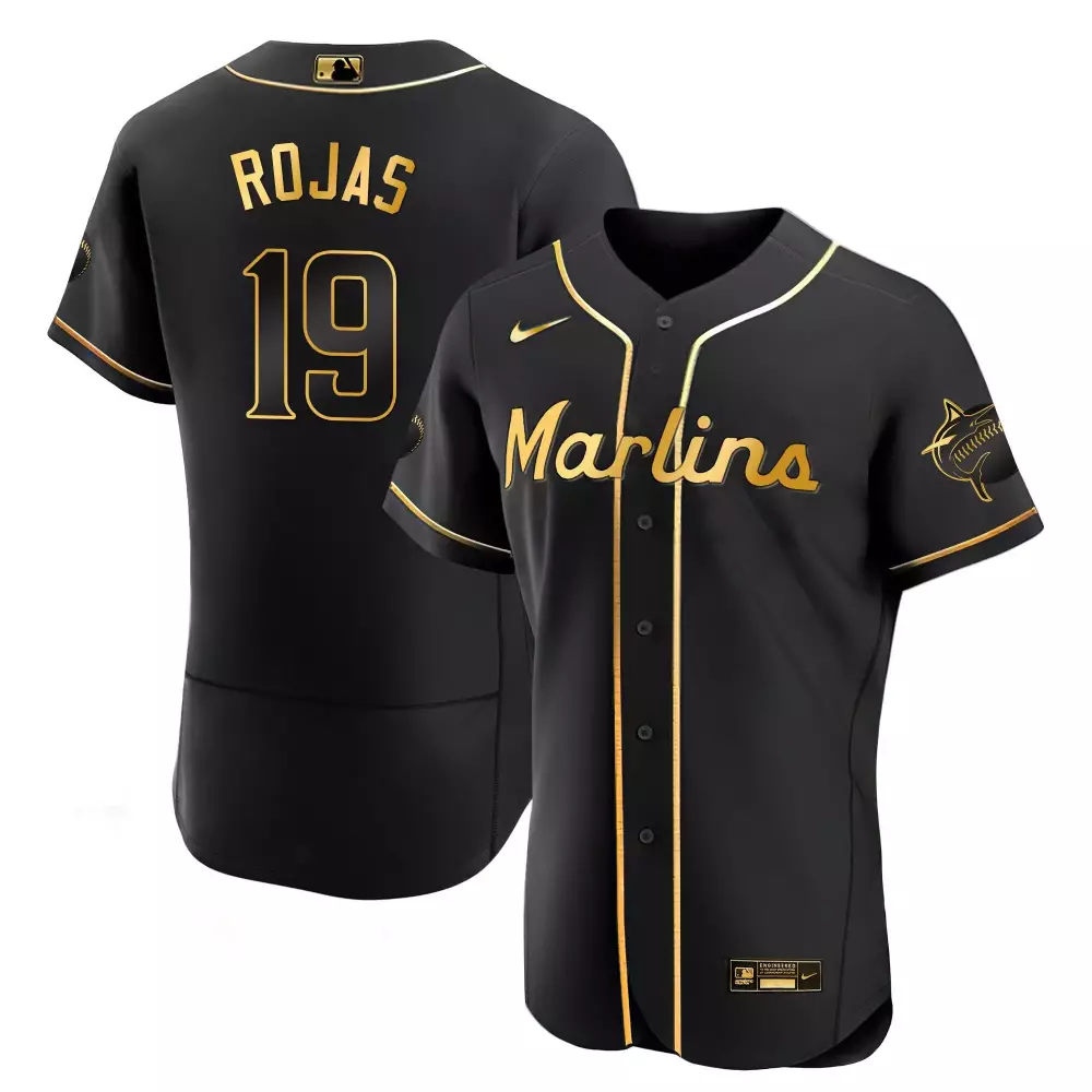 Miguel Rojas Flex Black Gold Men's Miami Marlins Limited Edition Jersey | All Stitched | For Men, Women & Youth