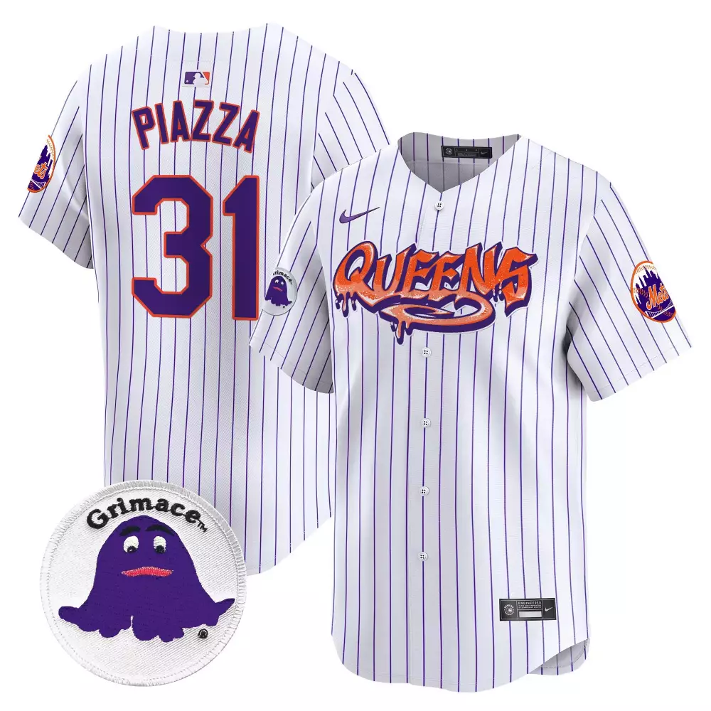 Mike Piazza Pinstripe Men's New York Mets Queens Graffiti Jersey | Stitched Vapor Premier Limited Edition | Fan Gear for Game Day | For Men, Women & Youth