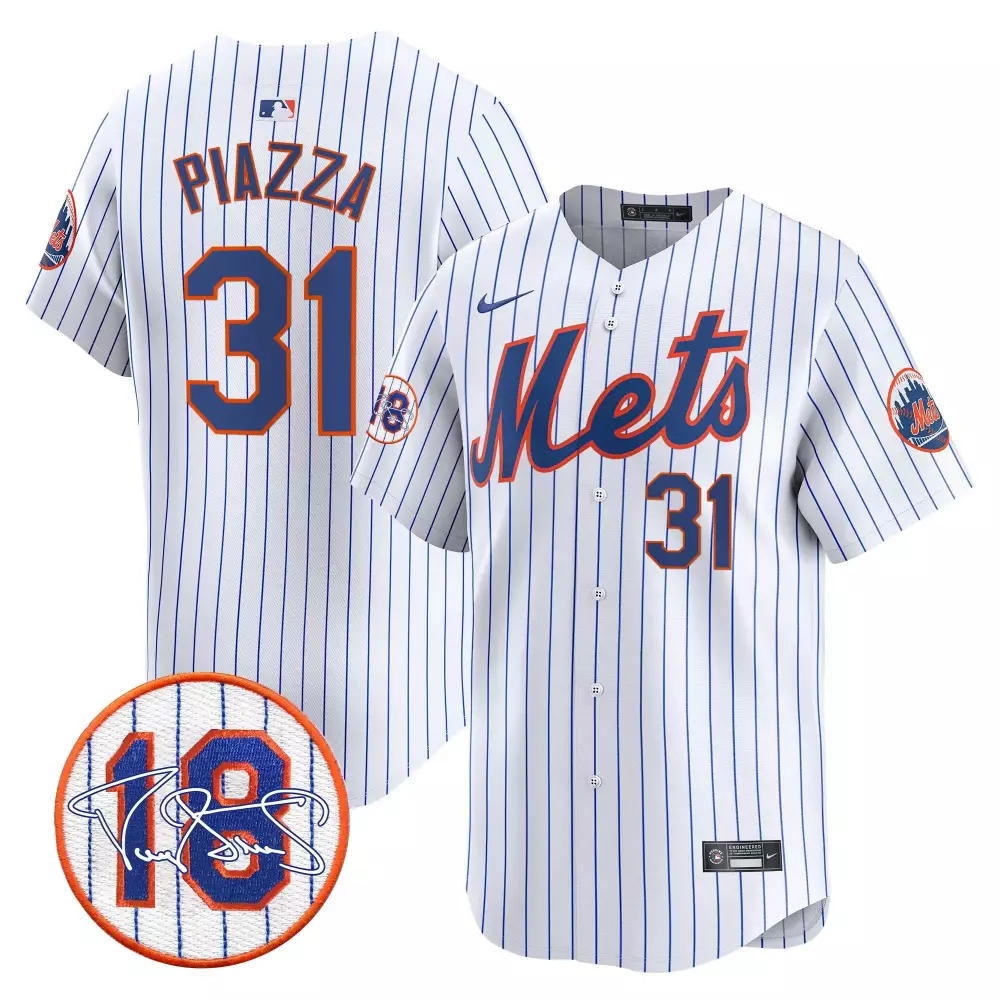 Mike Piazza New York Mets Jerry Grote Patch Vapor Premier Jersey | White Stitched Limited Edition | Gift Idea for Men, Women & Youth