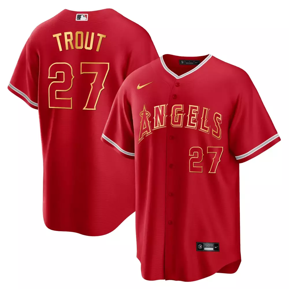 Mike Trout Los Angeles Angels Cool Base Gold Jersey | Red & Gold | Stitched Fan Gear for Men, Women & Youth