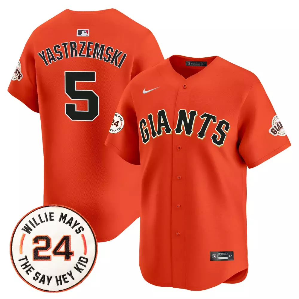Yastrzemski San Francisco Giants 2024 Willie Mays Patch Jersey | Orange Vapor Premier Limited Edition | Fan Gear for Men, Women & Youth