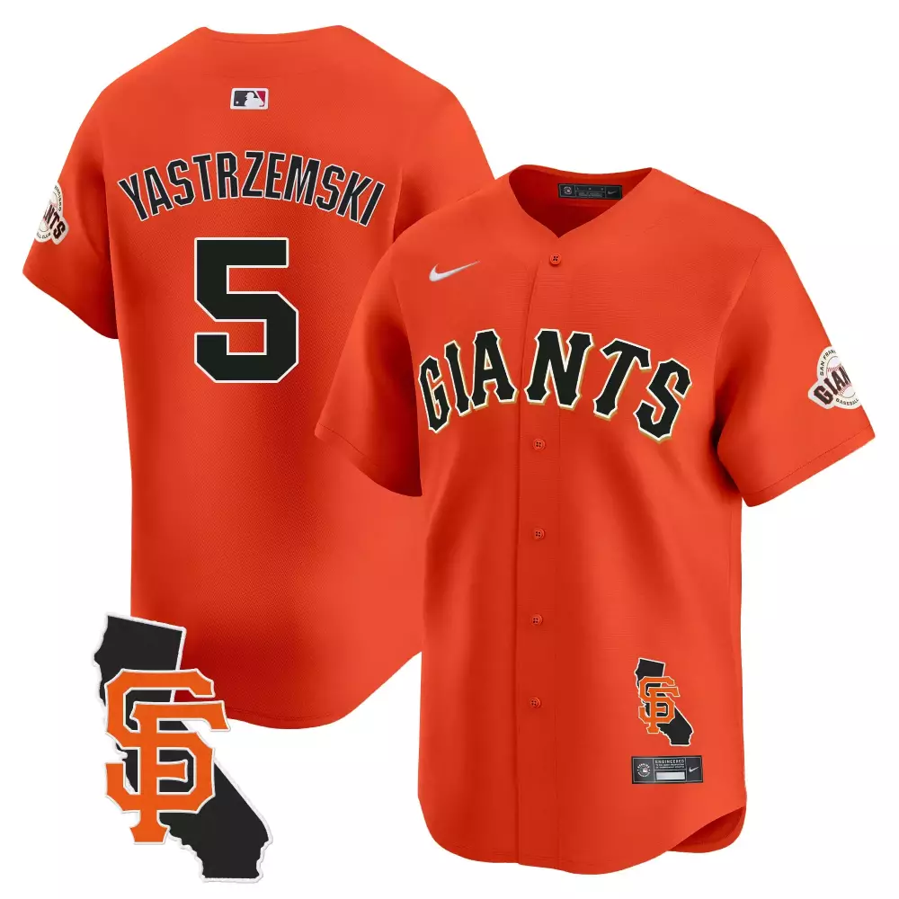 Yastrzemski San Francisco Giants California Patch Jersey | Orange Vapor Premier Limited Edition | Fan Gear for Men, Women & Youth