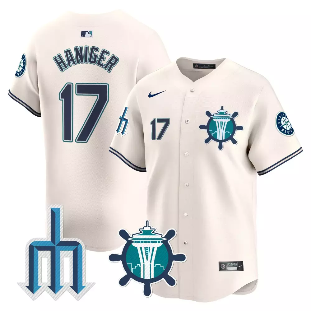Mitch Haniger Cream 2023 Trident Patch Jersey | Vapor Premier | Stitched | Limited Edition Fan Gear for Men, Women & Youth