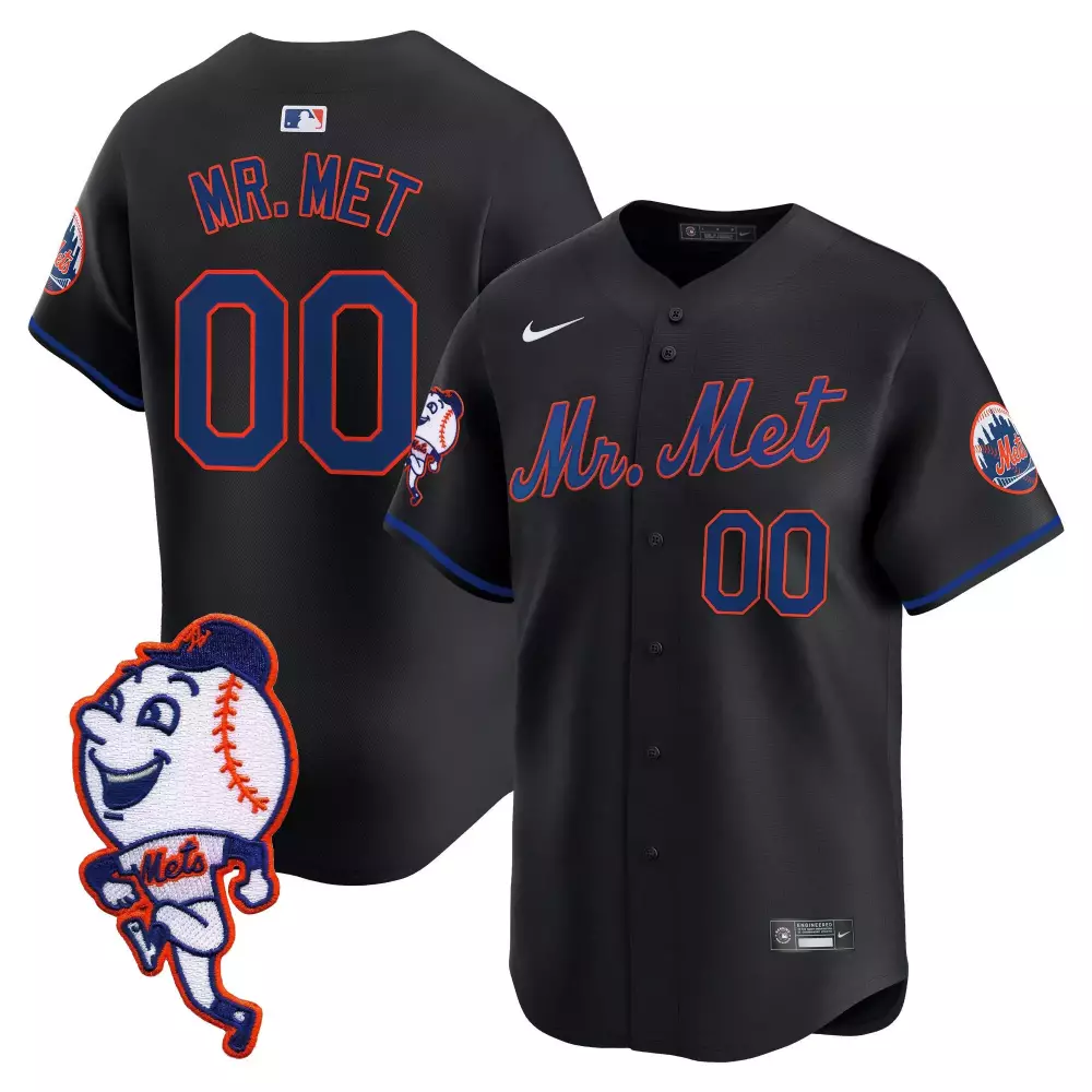 Mr. Met Black Vapor Premier Limited Jersey | New York Mets Stitched Design | All Stitched Fan Gear | For Men, Women & Youth