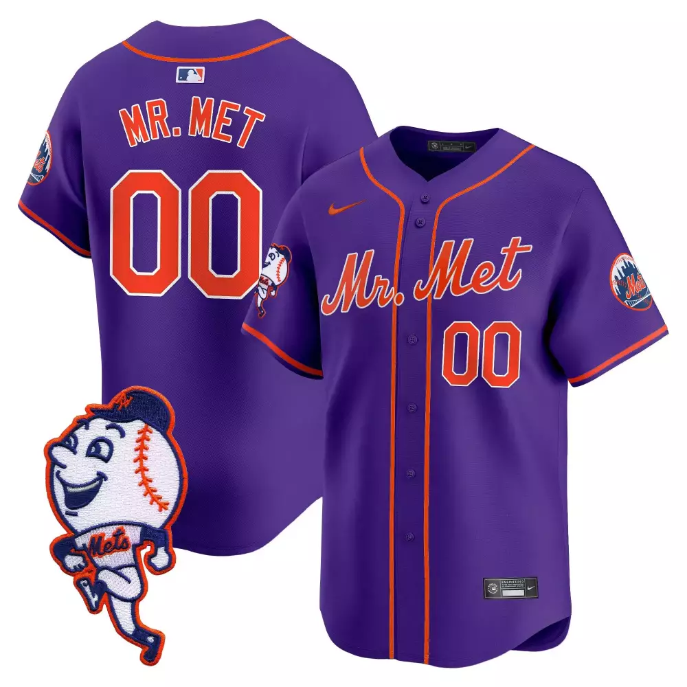 Mr. Met Purple Vapor Premier Limited Jersey | New York Mets Stitched Design | All Stitched Fan Gear | For Men, Women & Youth