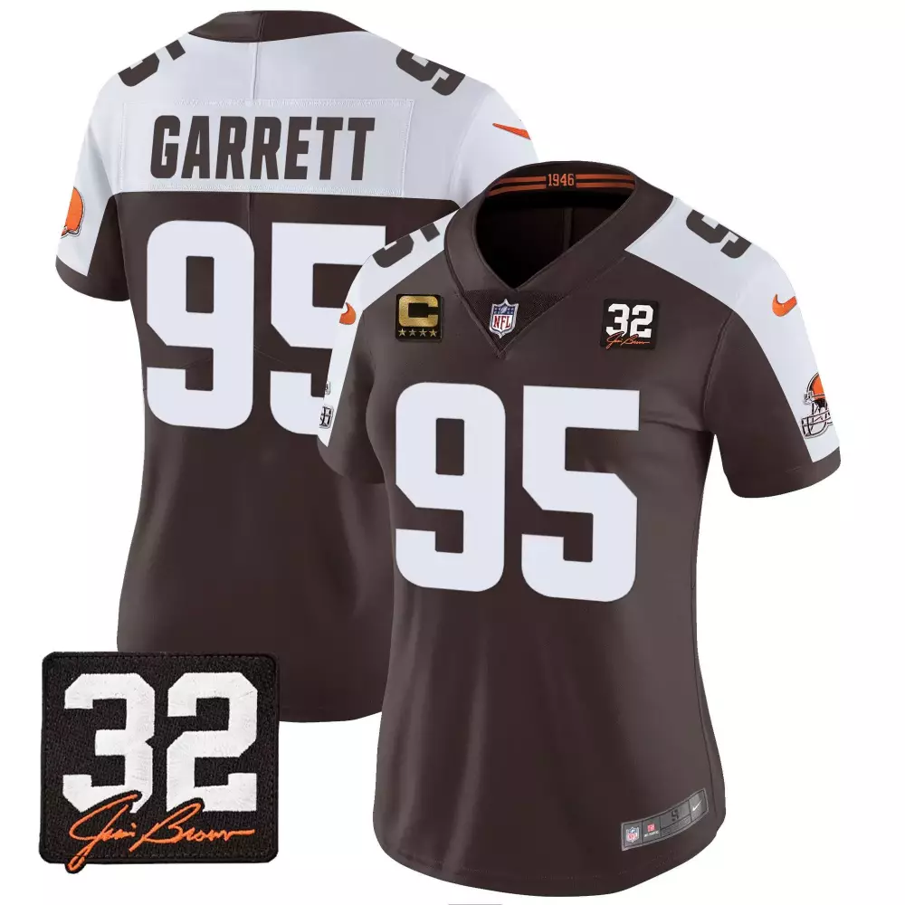 Myles Garrett Cleveland Browns Women's 32 Jim Brown Memorial Patch Jersey | Stitched Fan Gear | For Women & Youth